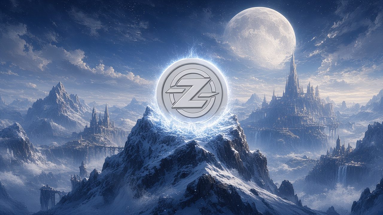 Silver zipcoin on a snowy peak under the moon